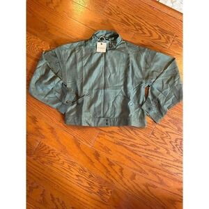Blu Pepper Olive Green Cropped Bomber Jacket Mock Neck Zip Up Utility Coat NWT